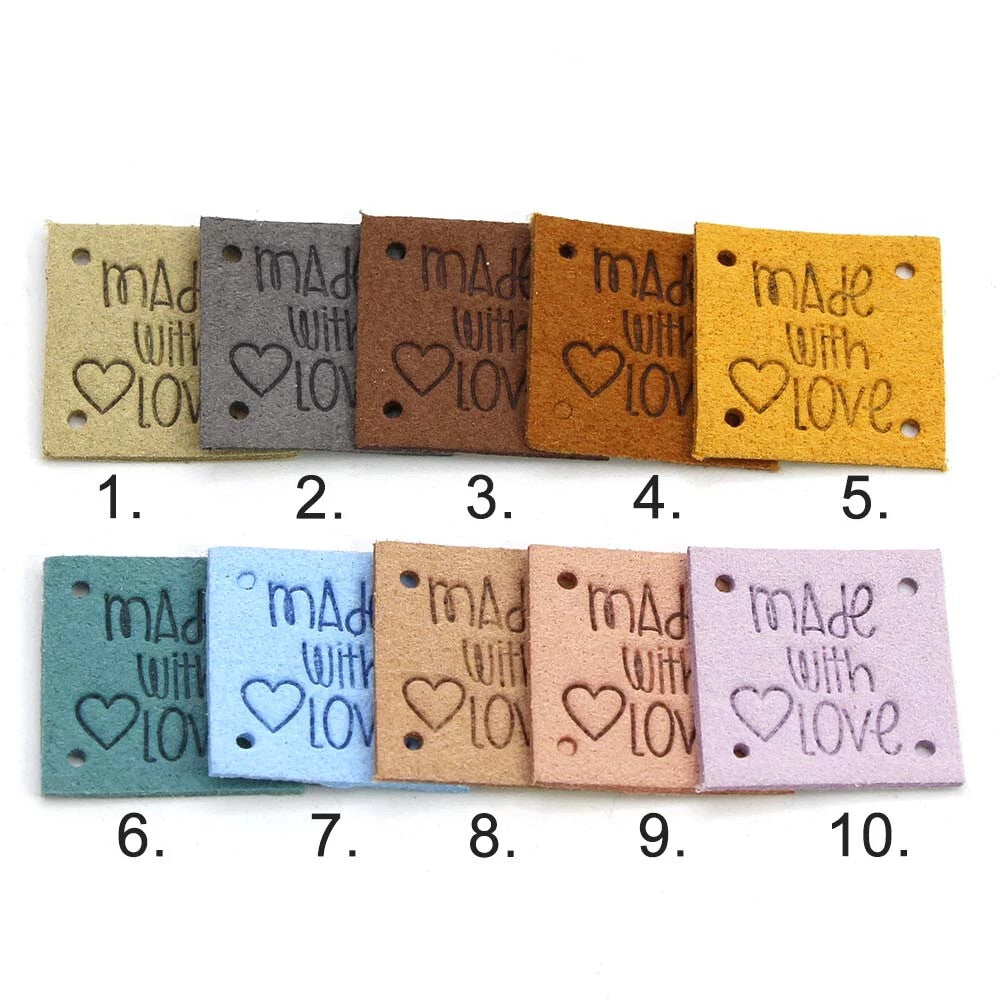 Faux Suede Leather Labels MADE WITH LOVE Square Clothing Tag Label Tags 25x25mm - Design 9