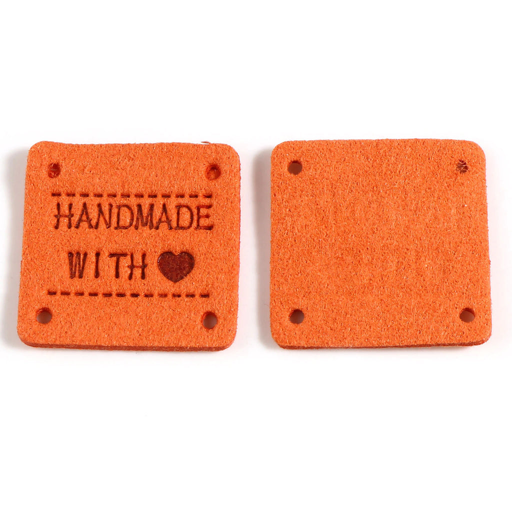 Faux Suede Labels Handmade with Love Square Clothing Tag Label Tags 25x25mm
