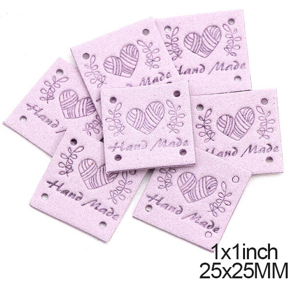 Faux Suede Square Labels Hand Made Heart Clothing Tag Label Tags 25x25mm - Design 10