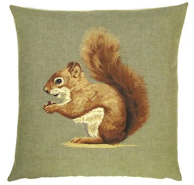 FOREST ANIMALS OWL SQUIRREL HEDGEHOG HARE TAPESTRY CUSHION COVERS 18" x 18" - Squirrel