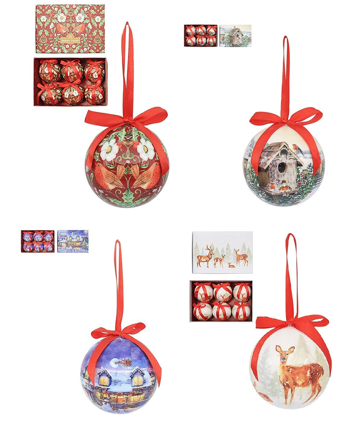6 Pack of Christmas Tree Baubles - William Morris Deer Robin Reindeer