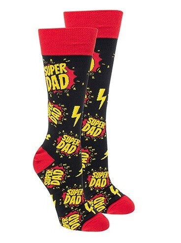 Sock Society Cotton Soft Stretchy Christmas Socks One Size Fits all (Adult 5-12) - Super Dad Black 1 Pair