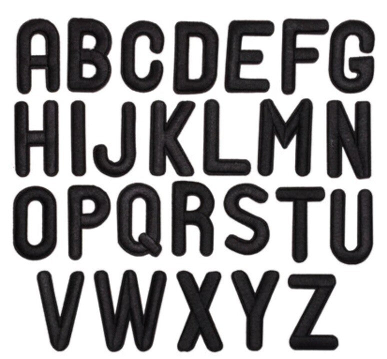 Black Letter Patch Iron or Sew on Embroidered Alphabet Customise Clothing 5cm