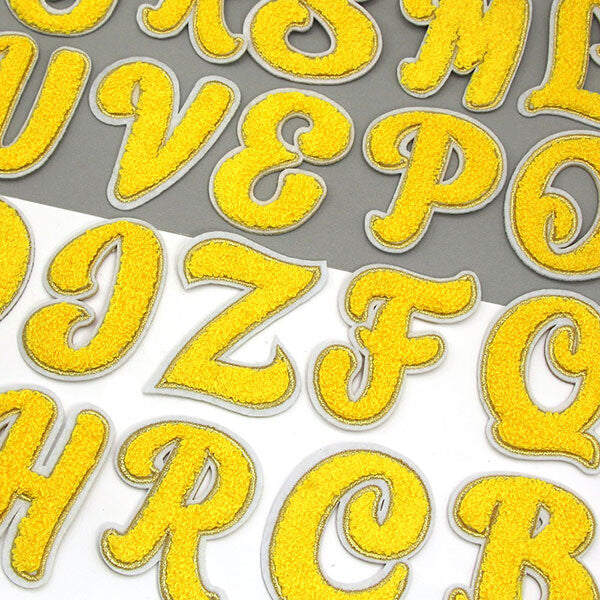 5 Colours Chenille Patch Letter Patches Iron on Sew on Alphabet Embroidery - Yellow