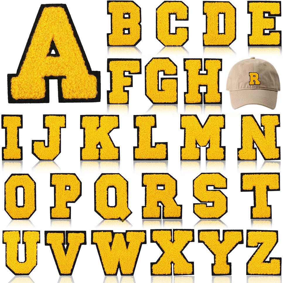 Yellow Varsity Chenille Patch Letter Patches Iron on Alphabet Letters 7cm
