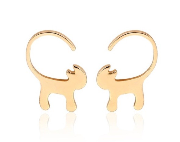 Minimalist Stud Cat Earrings Gold Silver Rose Gold & Gift Box - Gold