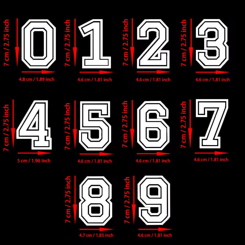 7cm tall Varsity Number Transfer Patches Numbers Transfers Customise Clothing