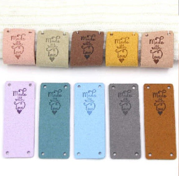 Faux Suede Leather Labels MADE WITH LOVE Clothing Tag Label Tags 2x5cm (D2)