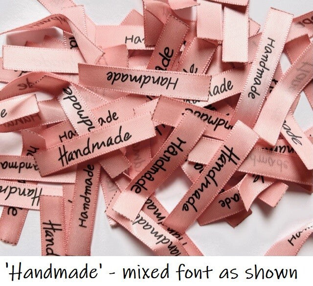Fabric Labels 'Handmade' Hand Made Sew On Craft Clothing Label Tags 50x10mm #2 - Dusky Pink
