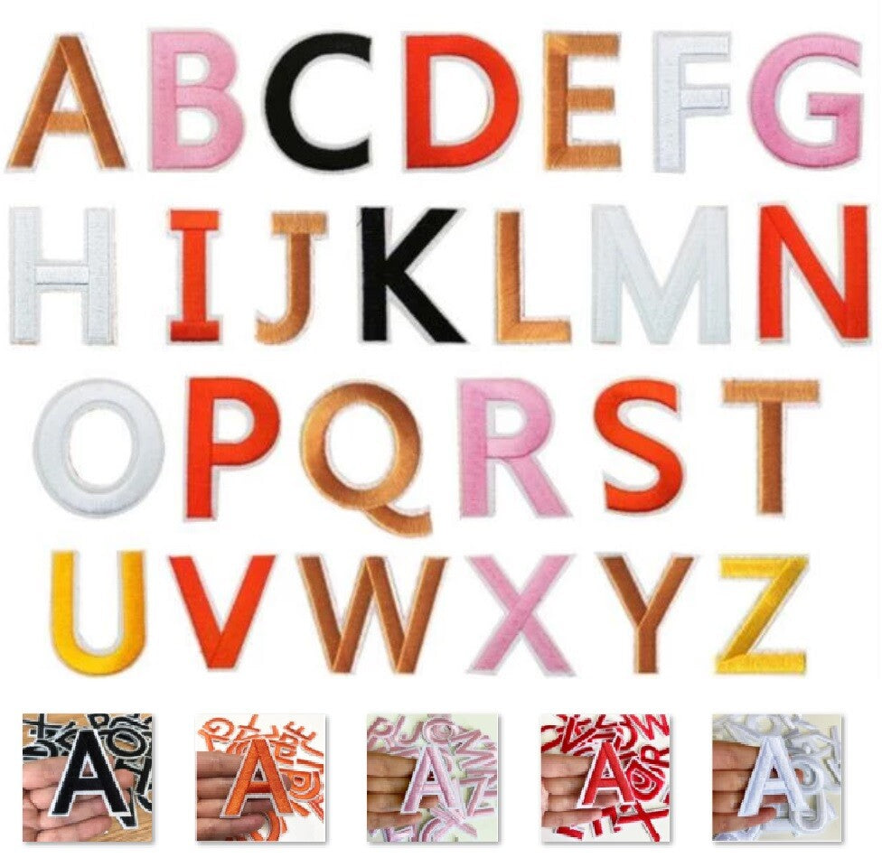 Letter Patch Iron on Sew on Alphabet Embroidered Patches Black White Red Pink