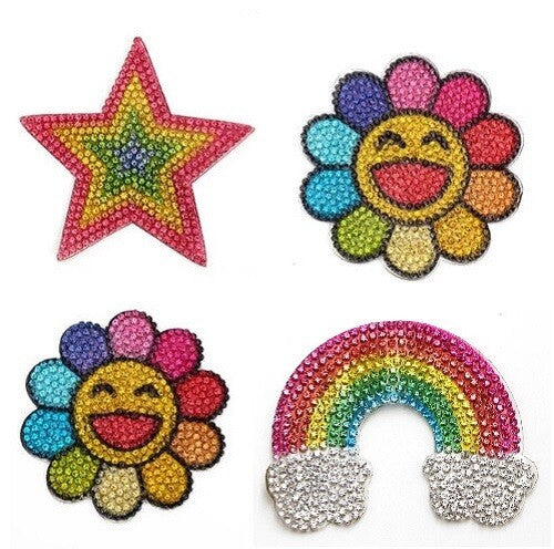 Rhinestone Flower Sun Star Rainbow Patch Patches Iron on Alphabet Embroidery