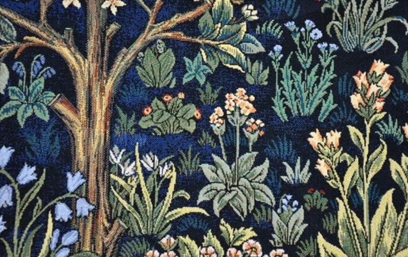 Tree of Life Loom Woven Tapestry William Morris 88 x 68 cm Dark Blue