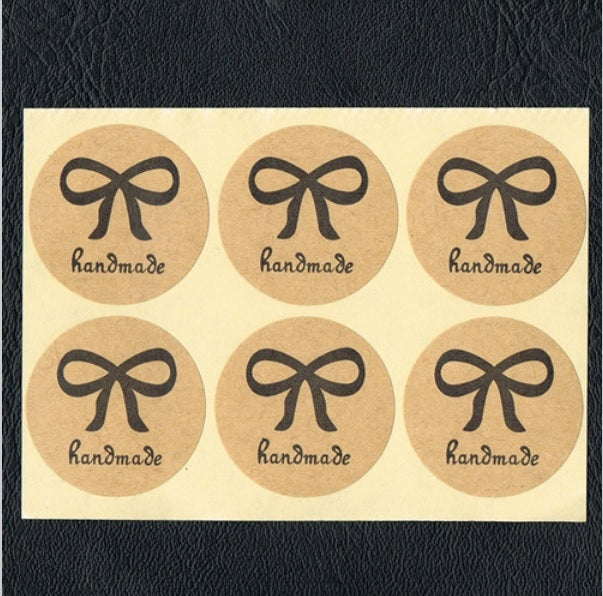 Round Paper Labels Handmade Bow Ribbon Gift Food Craft Stickers Manilla 3cm