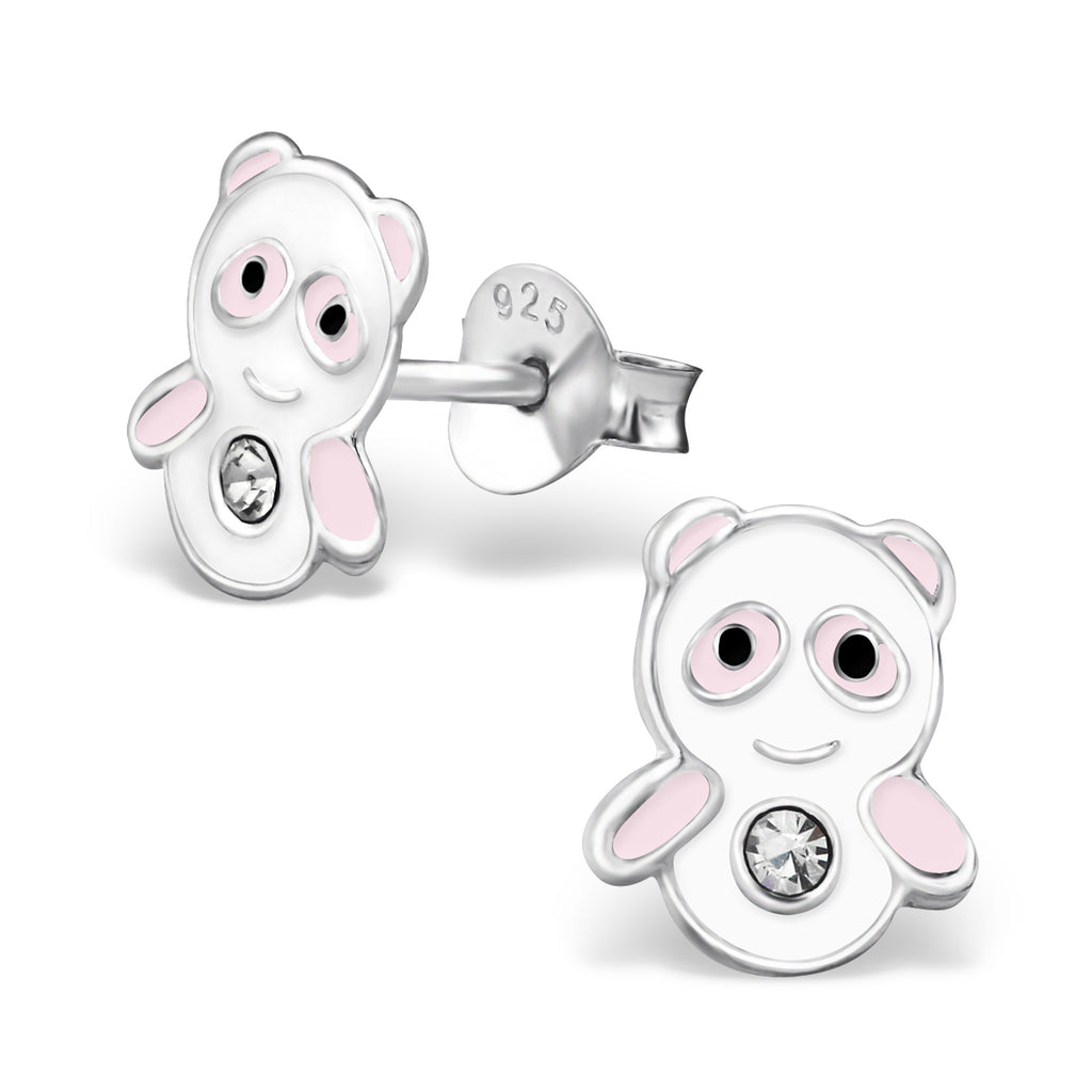 925 Sterling Silver Panda Crystal Stud Earrings Christmas Pink & White Kawaii