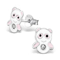 925 Sterling Silver Panda Crystal Stud Earrings Christmas Pink & White Kawaii