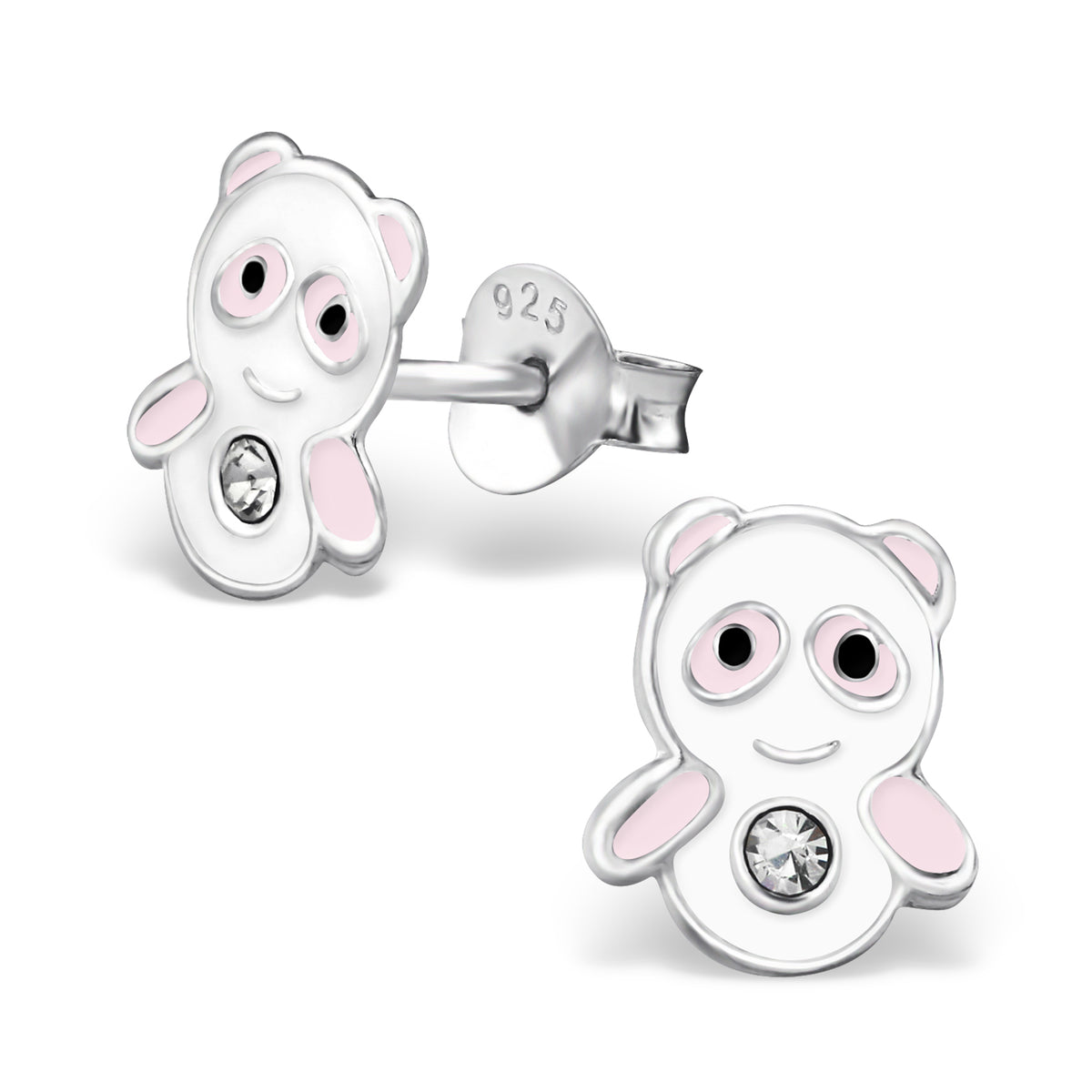 925 Sterling Silver Panda Crystal Stud Earrings Christmas Pink & White Kawaii