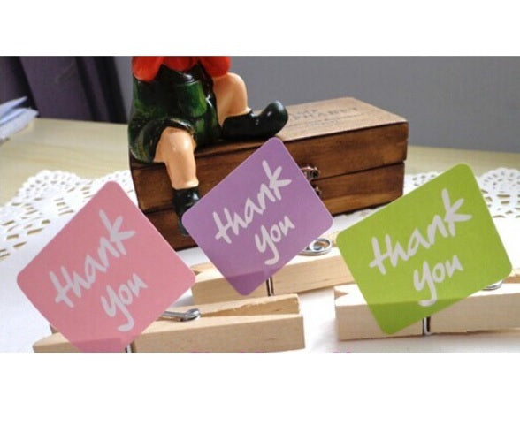 Square Label 'Thank you' Gift Food Craft Stickers Seal Labels Green Pink Lilac