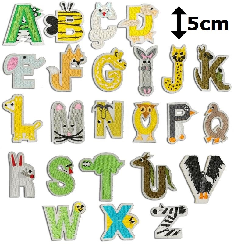 Animal Letter Patch Patches Iron or Sew on Alphabet Embroidery Customise Animals