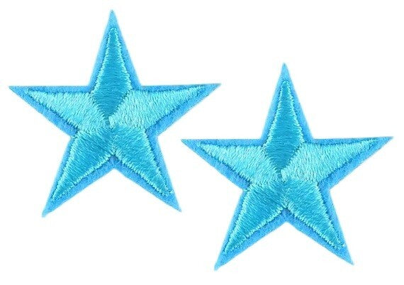 2 Turquoise Blue Star Patches Iron On Sew On Stars Patch Embroidered Applique