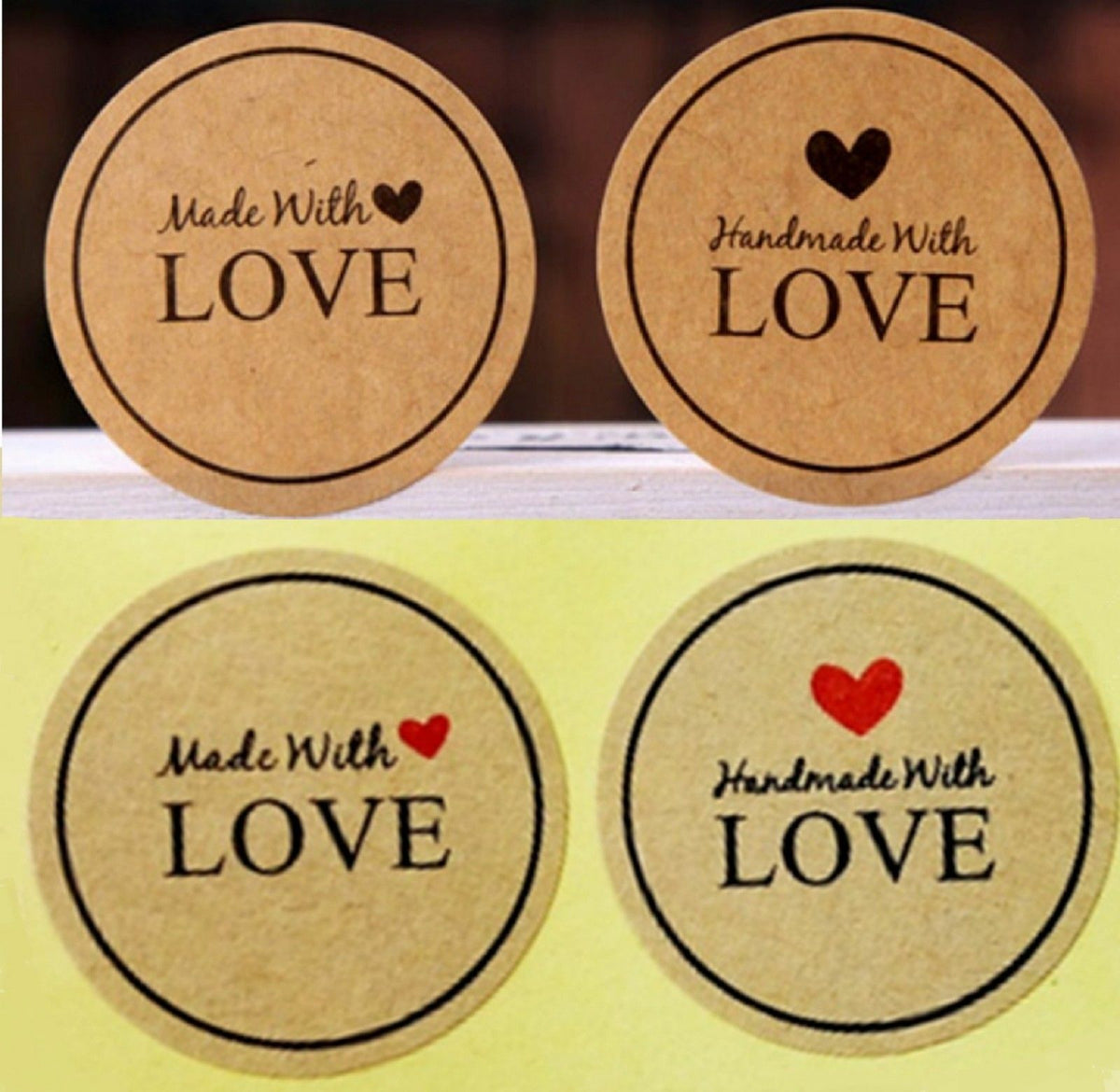 Round Paper Labels Handmade with Love Gift Food Kraft Craft Stickers Seal