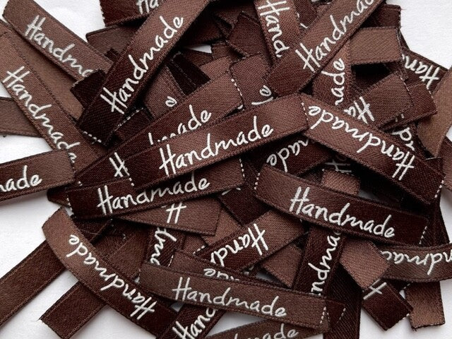 Fabric Labels 'Handmade' Hand Made Sew On Craft Clothing Label Tags 50x10mm #2 - Brown