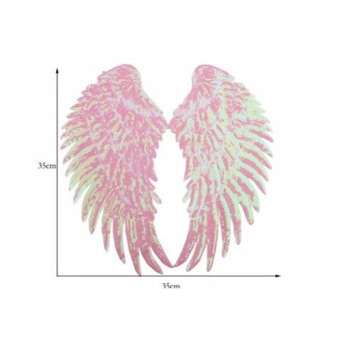 Large Pair Sequins Wings Iron or Sew on Embroidery Patch Customise Clothing 33cm - Light Pink