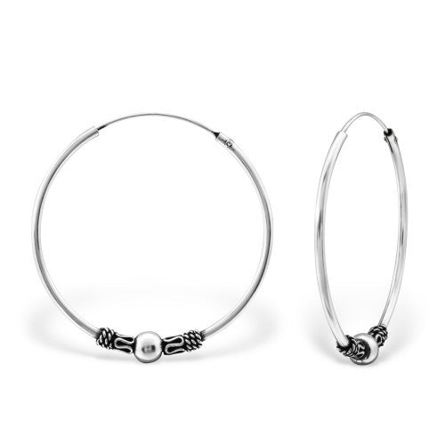 925 Sterling Silver Hoop Bali Indonesian 1x30mm Earrings #3
