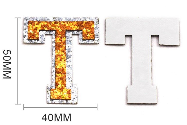 Orange & Silver Glitter Varsity Letter Patch Iron or Sew on Alphabet Patches
