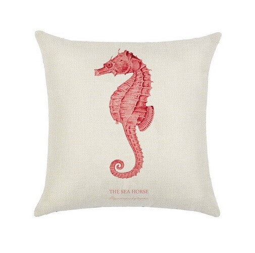 CUSHION COVER DECORATIVE NAUTICAL BEACH CHIC SEAHORSE CORAL DESIGNS 45 x 45 CM - Pink Seahorse