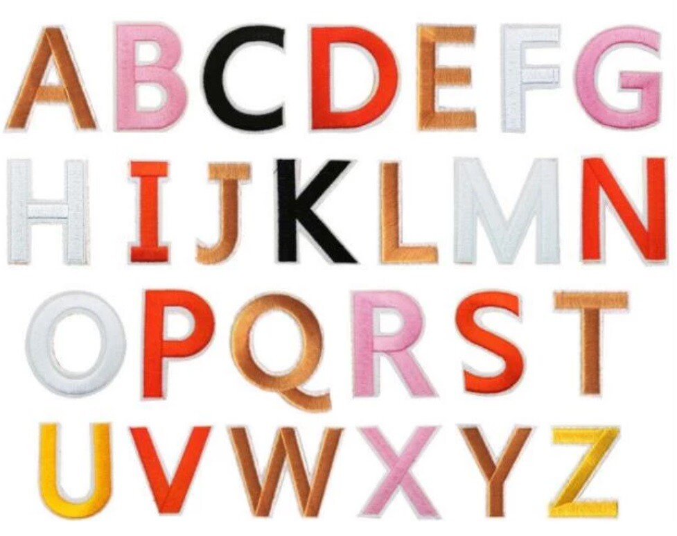 Letter Patch Iron on Sew on Alphabet Embroidered Patches Black White Red Pink
