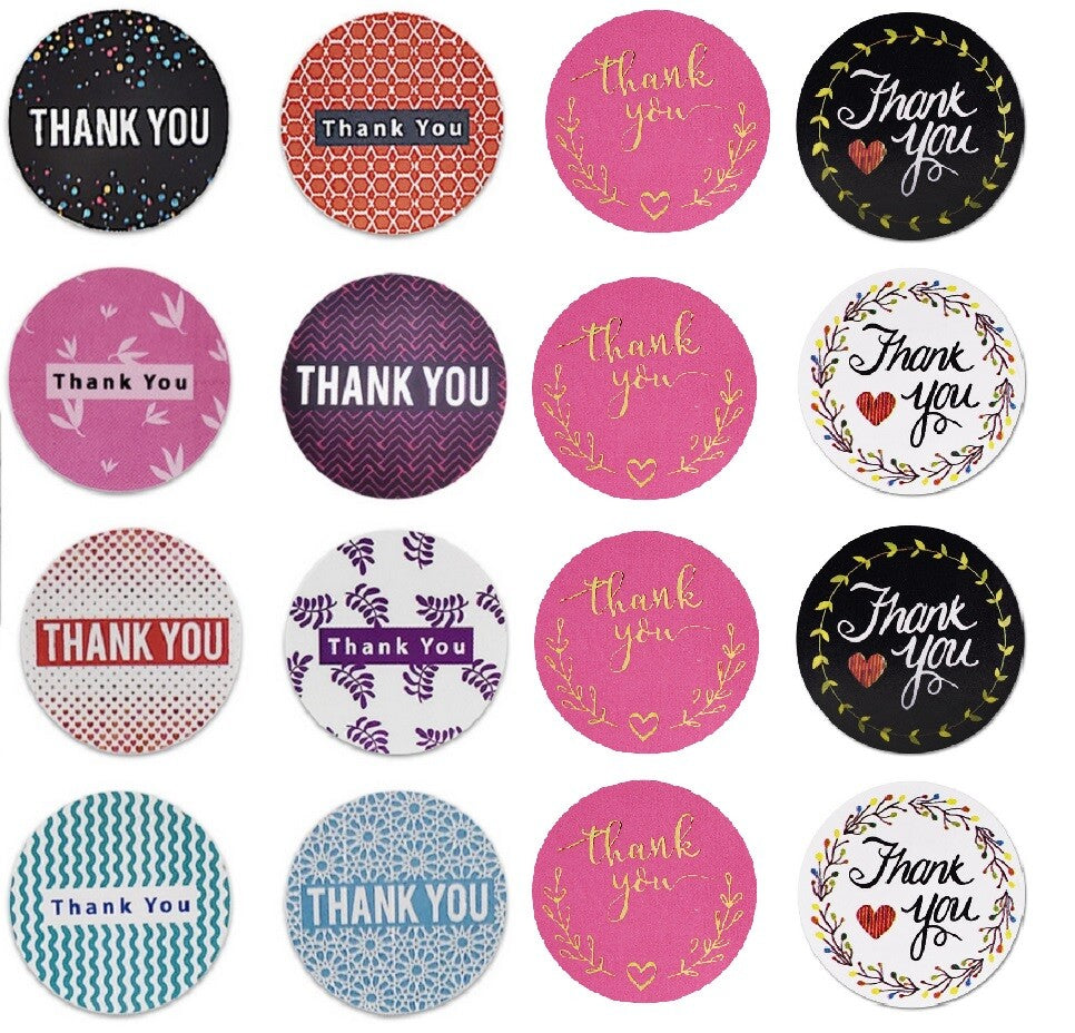 Round Labels 'Thank You' Mixed Handmade Gift Craft Seal Flower Stickers 2.5cm