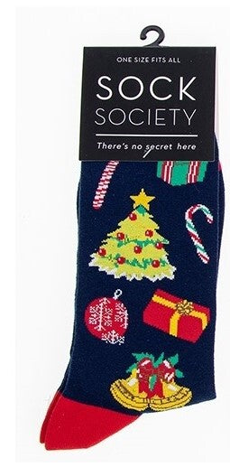 Sock Society Cotton Soft Stretchy Christmas Socks One Size Fits all (Adult 5-12) - Christmas Tree Blue 1 Pair