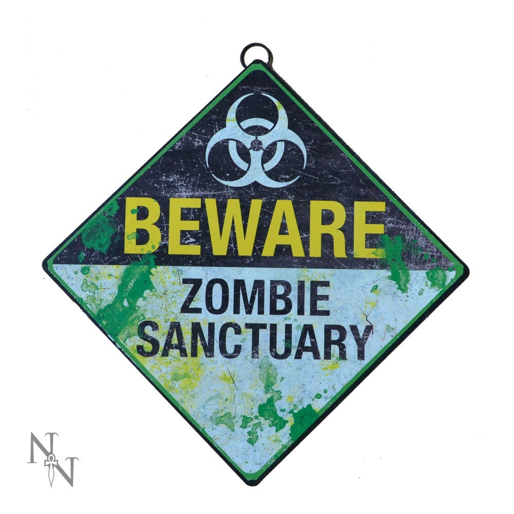 BEWARE ZOMBIE SANCTUARY Walking Dead Metal Wall Plaque 21.5 cm Nemesis Now