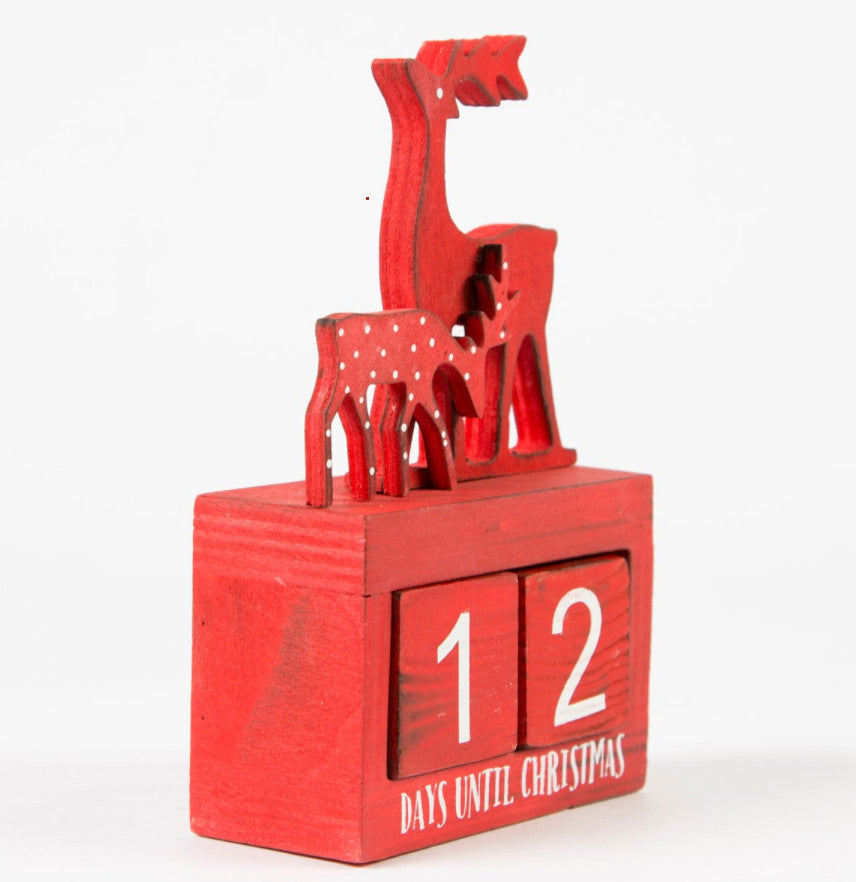 Reindeer Christmas Countdown Calendar Block Red & White Advent Sass & Belle