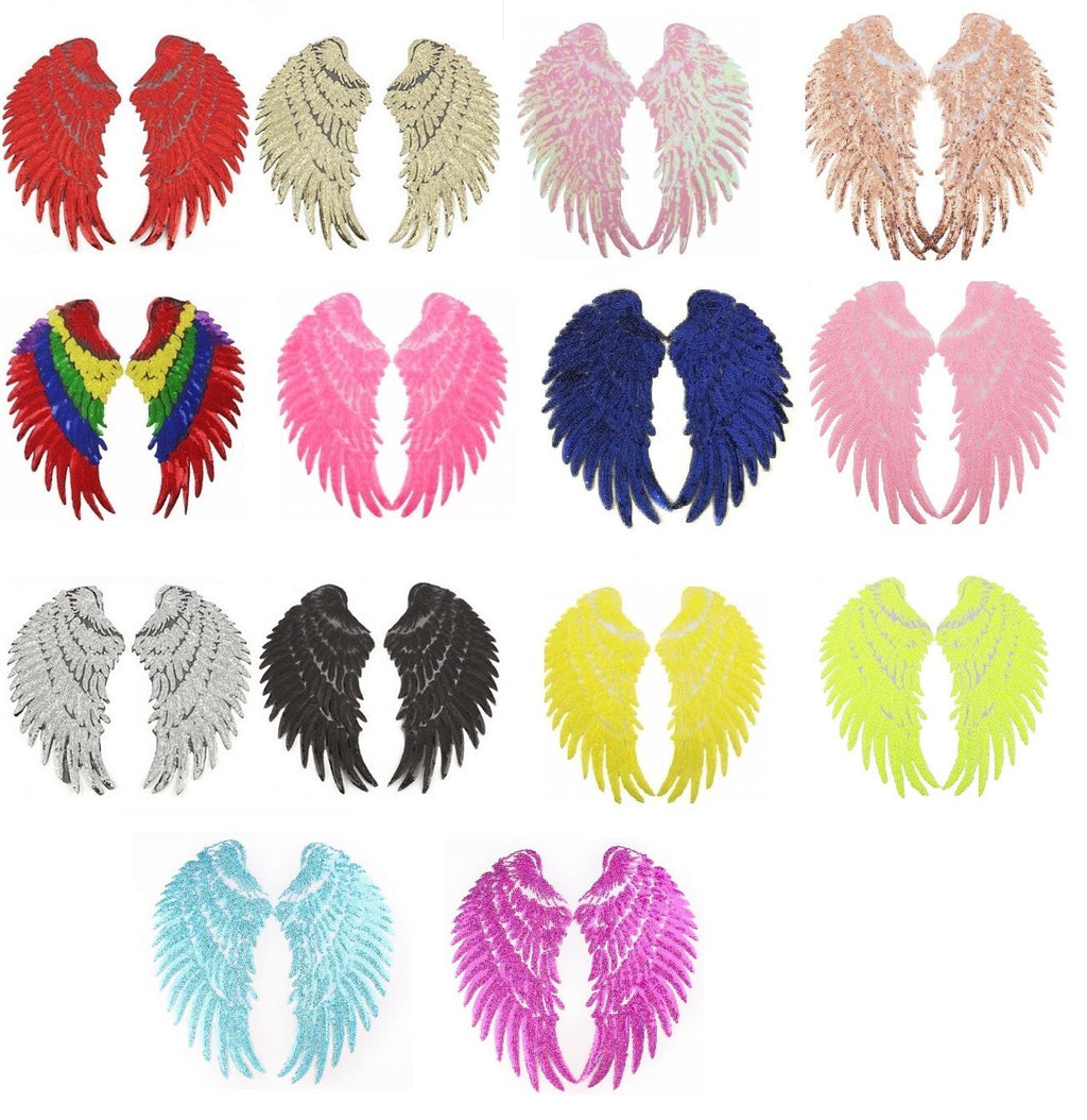 Large Pair Sequins Wings Iron or Sew on Embroidery Patch Customise Clothing 33cm
