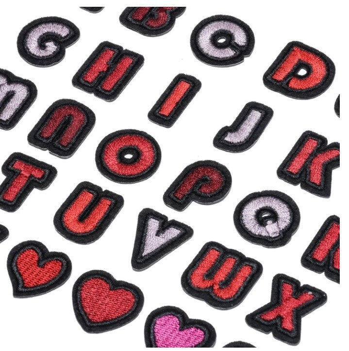 Red & Pink Letter Patch Iron or Sew on Alphabet Embroidery Customise Clothing