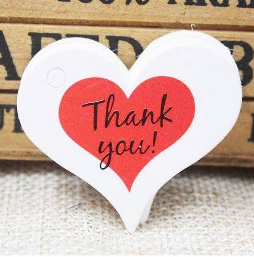 Thank You Red Heart Gift Tag Label Craft Paper Love Heart Wedding Tags 3x4cm - White