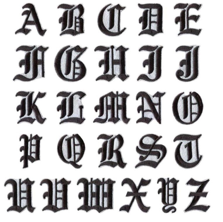 Black Old English Medieval Letter Patch Patches Iron on Alphabet Embroidery