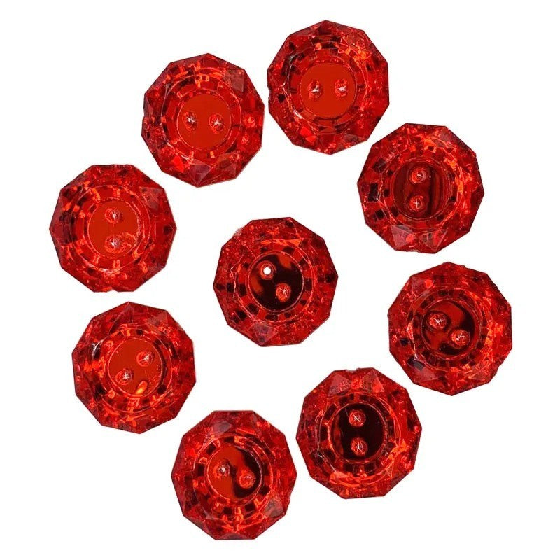10 x Crystal Rhinestone Acrylic Faceted Buttons - 2 Hole - 1.8cm - Red