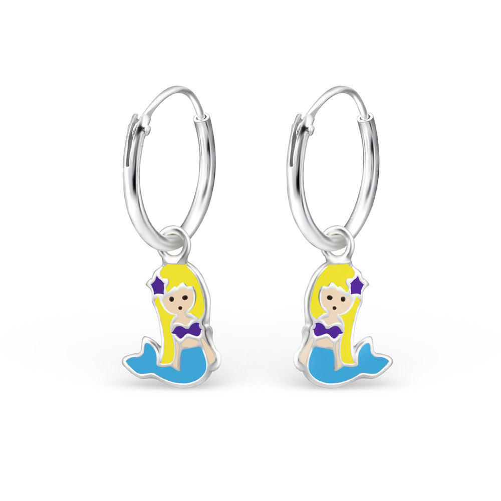925 Sterling Silver Magical Mermaid Hoop Earrings & Gift Box - Blue and Purple Hoops