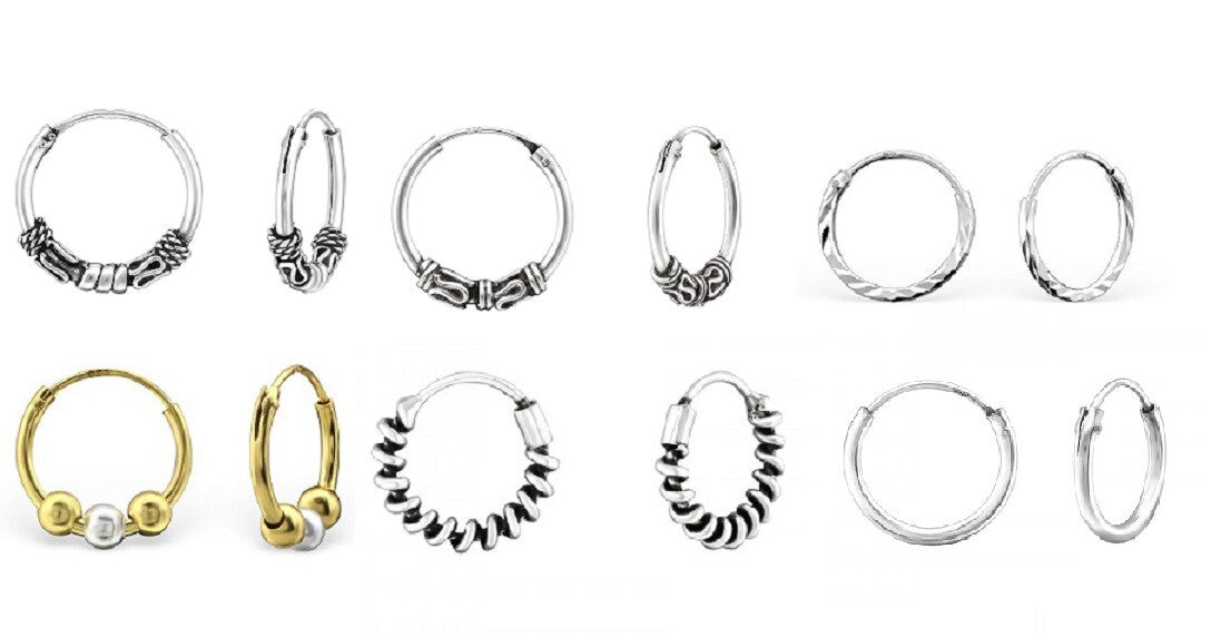 925 Sterling Silver & Gold Hoop Earrings Bali Hoops Earrings & Gift Box