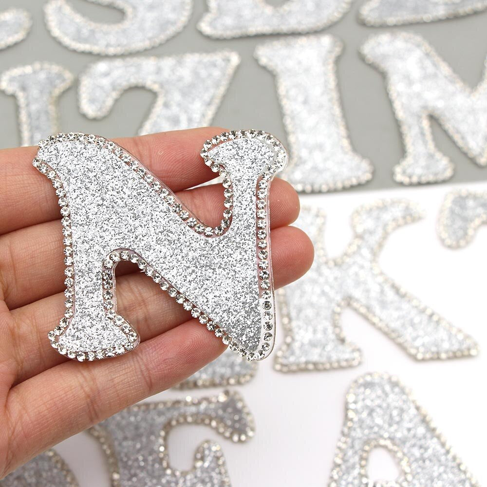 3D Multicoloured Pink Gold Glitter Letter Patch Iron on Alphabet Patches 5cm