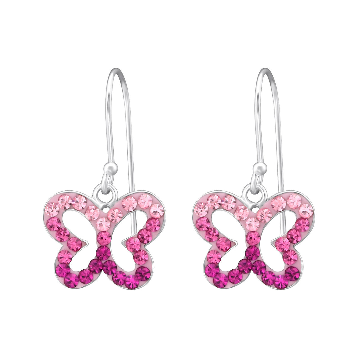 925 Sterling Silver Crystal Butterfly Stud Earrings & Gift Box - Pink
