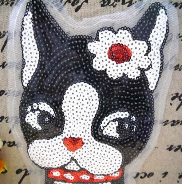 Dog Puppy Sew on Sequins Appliqué Patch Motif Sparkly Customise