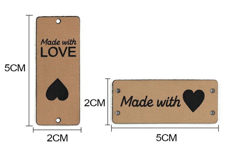 Faux Leather Labels Made with Love Sew On Garment Clothing Label Tags 50x20mm