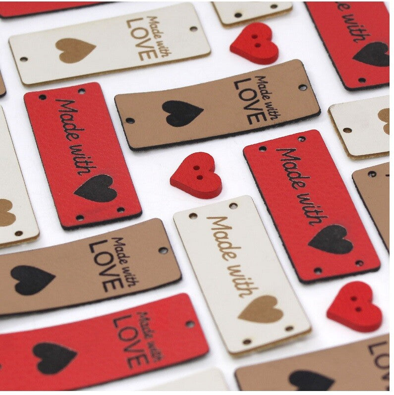 Faux Leather Labels Made with Love Sew On Garment Clothing Label Tags 50x20mm
