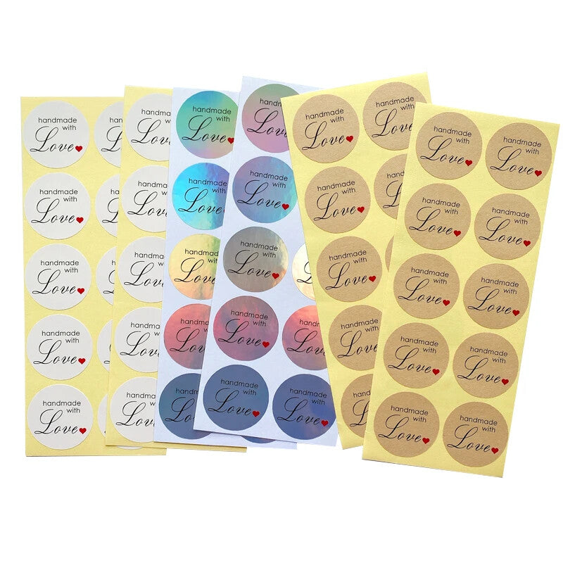 Handmade with love sealing stickers hand made sticker gift food craft 3.5cm
