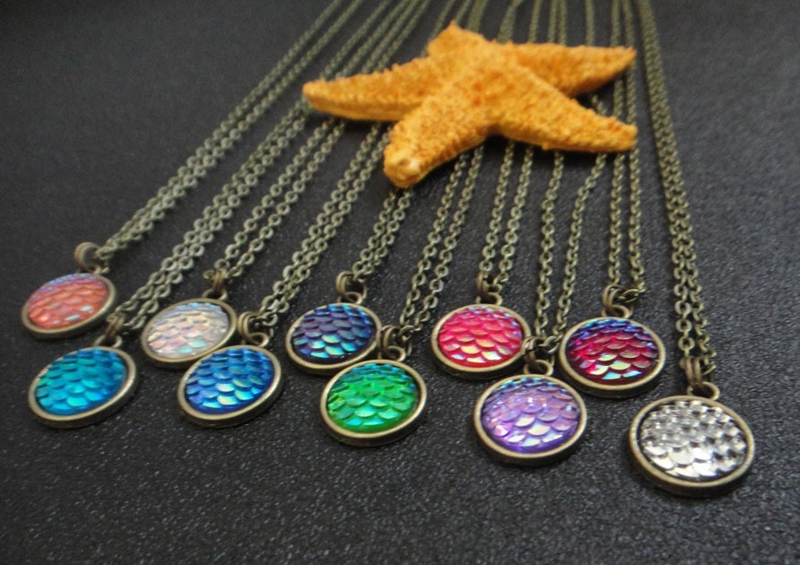Bronze Mermaid Dragon Fish Scale Iridescent Necklace Sea Nautical with Gift Bag