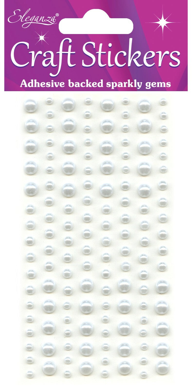 Self Adhesive Stickers Diamante Embellishments Rhinestone Wedding Card Scrapbook - White 3mm-6mm x 136pcs Pearls Per Sheet