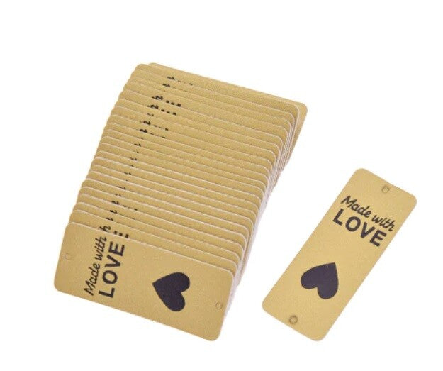 Faux Leather Labels Made with Love Sew On Garment Clothing Label Tags 5x2cm - Gold Design 2